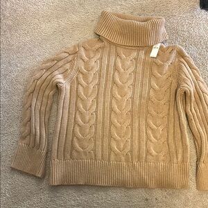 Banana Republic Tan Cowl Neck Sweater with Cable Knit Design